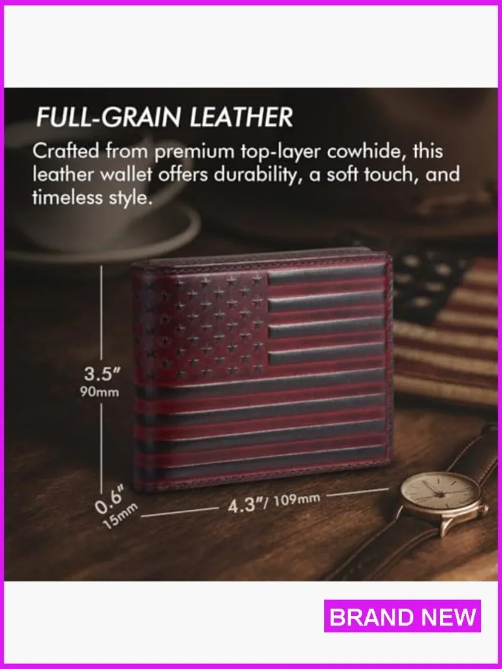 Men's Full Grain Leather Bifold Wallet RFID Blocking Retro Classic Slim